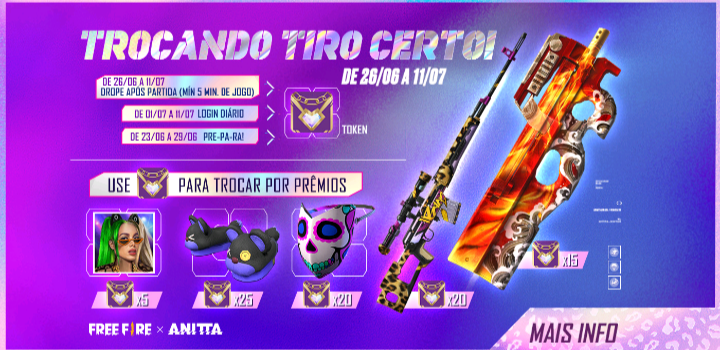 Código Free Fire: Codiguin Infinito, Itens da Anitta, Redenção no