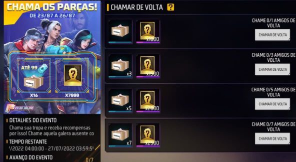 COMO CHAMAR AMIGO DE VOLTA NO FREE FIRE - E COMPLETA O EVENTO