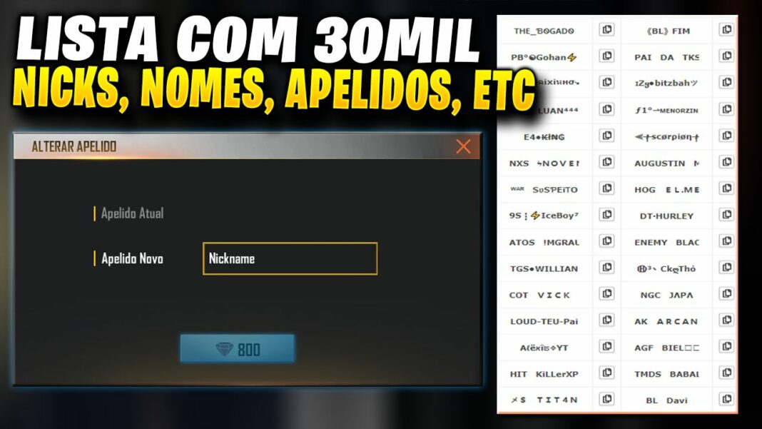 30 Mil Nomes Para Free Fire – Nicks Feminino, Masculino E Unissex