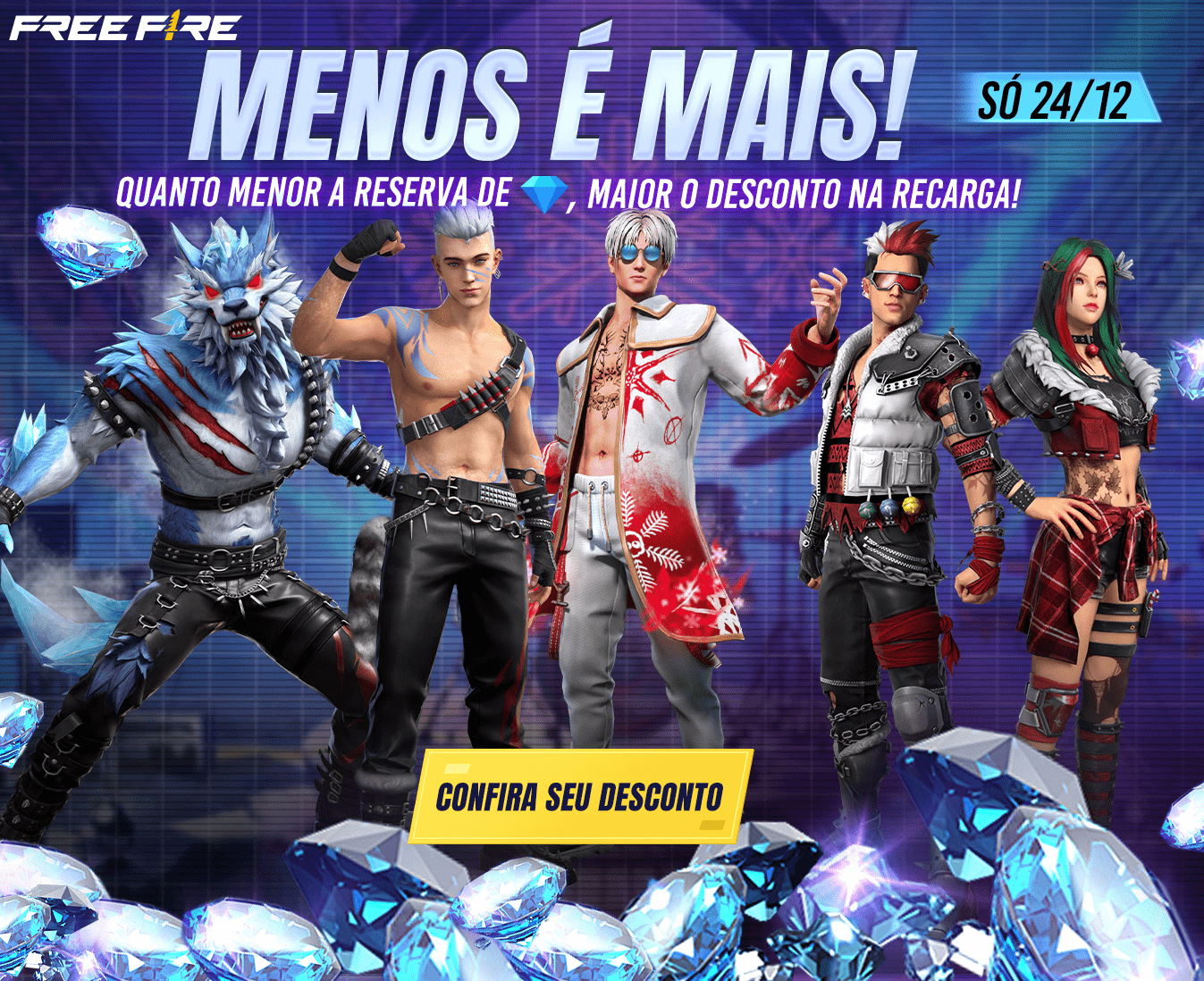 Free Fire: evento de recarga de diamantes dá até 80% de desconto