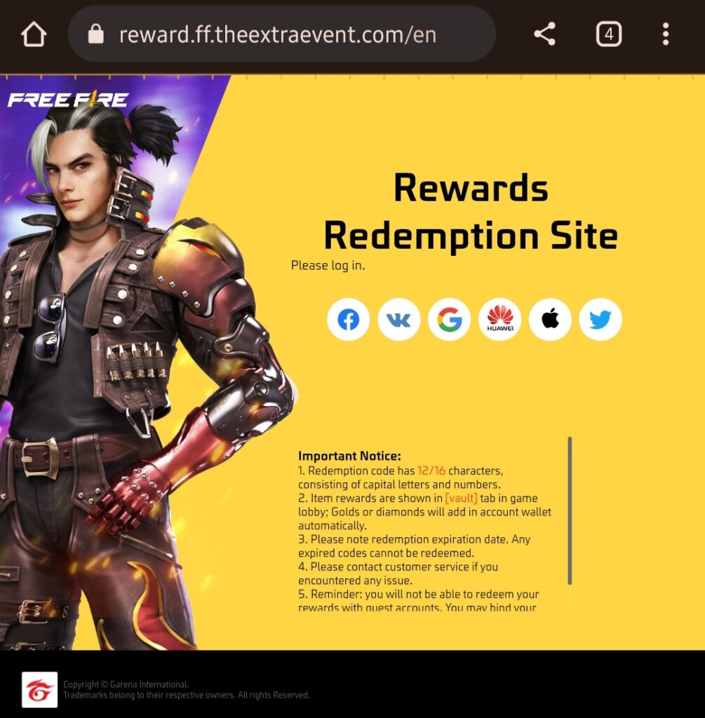 CODIGUIN FF: site Rewards para resgatar códigos está fora do ar