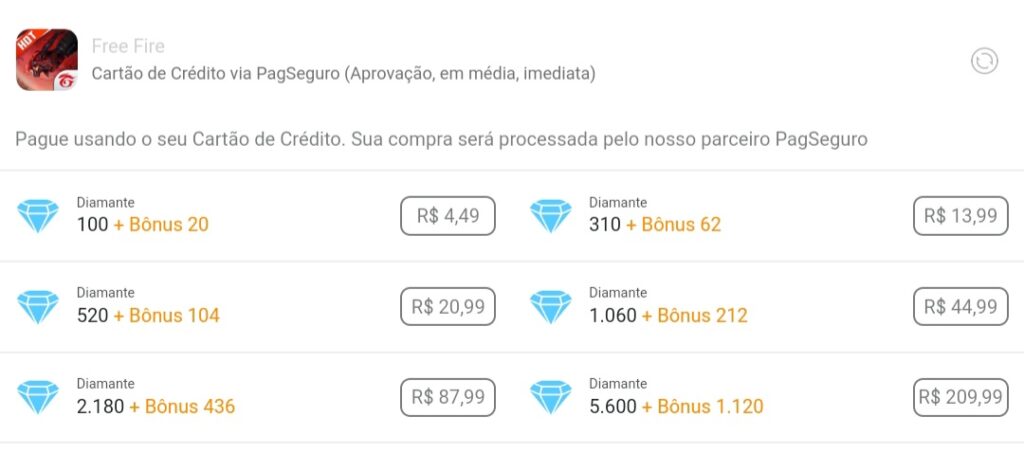 Recarga Garena Free Fire 5.600 diamantes + 1.120 Bônus