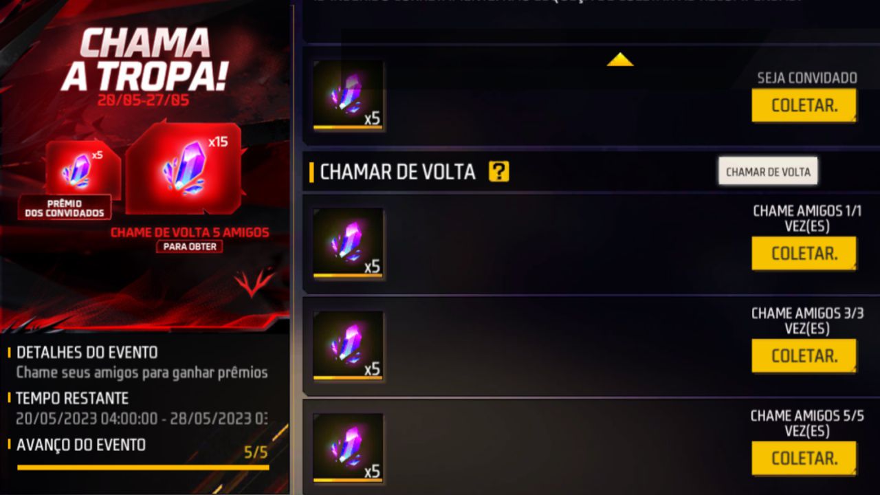 COMO CHAMAR AMIGO DE VOLTA NO FREE FIRE - E COMPLETA O EVENTO