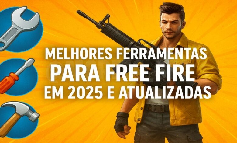 imagem onde mostra um personagem e o titulo melhores ferramentas para free fire