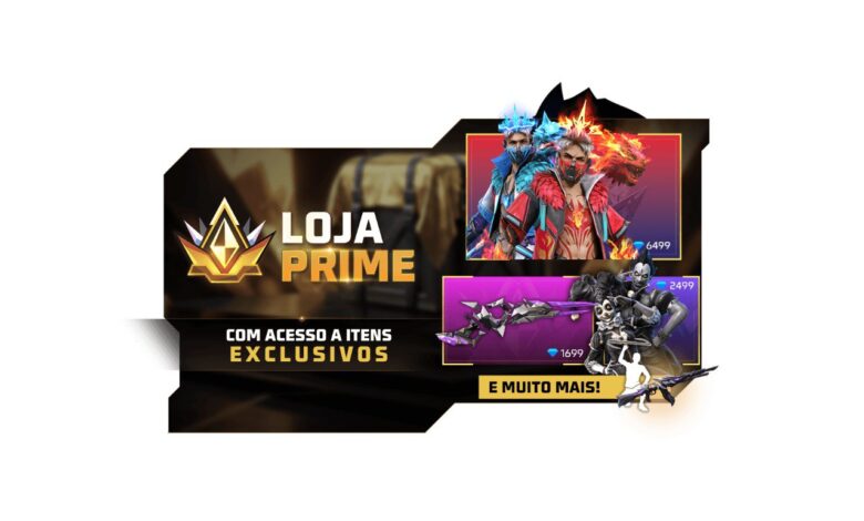 imagem mostra itens da loja prime de agosto de 2025 no free fire.