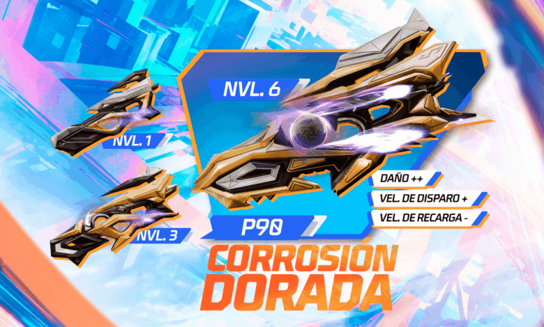 A imagem apresenta a nova roda da sorte do Free Fire, destacando a obtenção de skins exclusivas. No centro, está a skin da