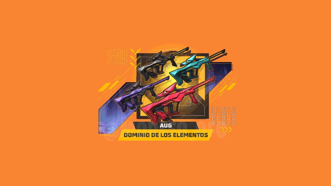 Imagem promocional do novo evento de anel em Free Fire, destacando duas skins exclusivas para a arma AUG: a 'Mars Landcrusher