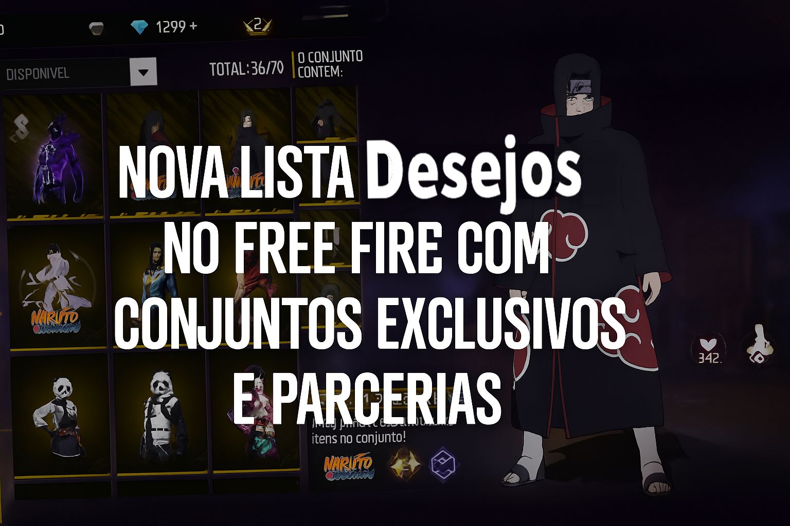 Nova Lista de Desejos no Free Fire Com Conjuntos Exclusivos e Parcerias