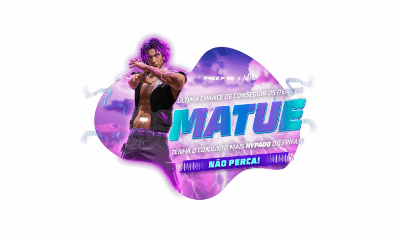 Imagem promocional do novo Token Royale no Free Fire, destacando como obter o conjunto 'Estilo 085' e o emote 'Acende o Drop'