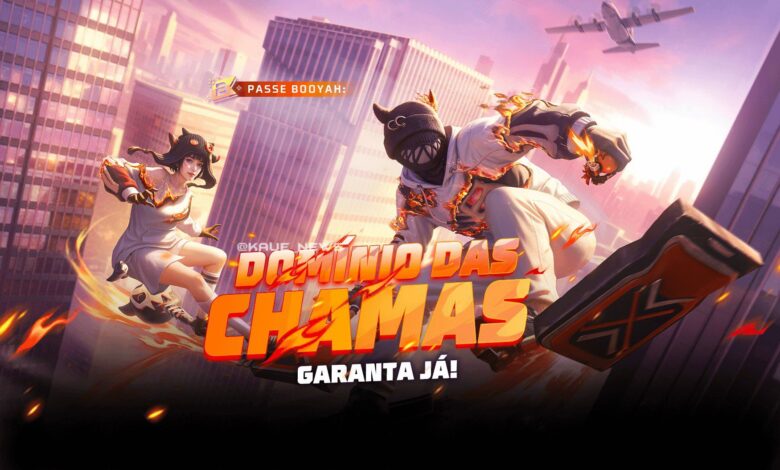 imagem mostra as skins do passe de elite de agosto 2025 dominio das chamas