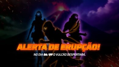 imagem mostra o banner do evento alerta de erupçao com as skins tropas sombrias!