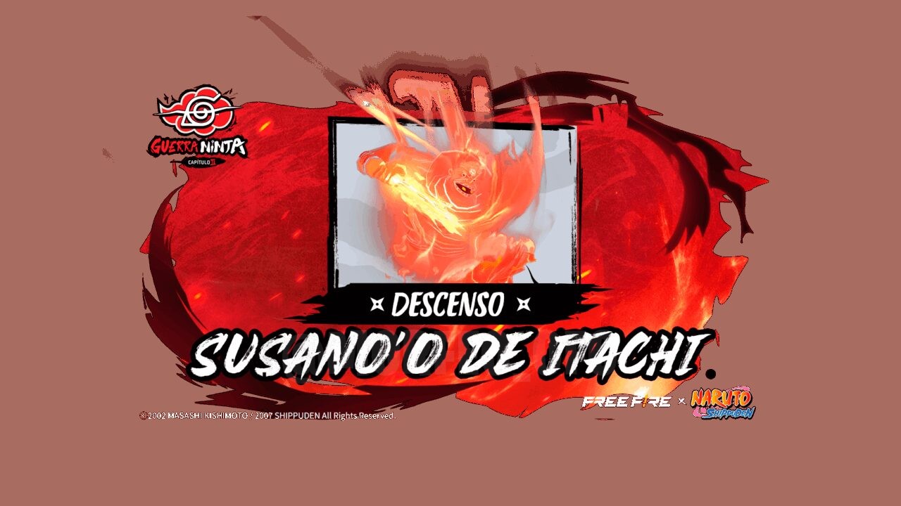 A imagem apresenta itens exclusivos do novo Faded Wheel de Free Fire. No centro, destaca-se a skin de arma Parang Shark, com