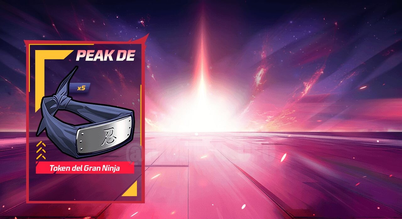 Imagem do evento 'Peak de Evento' em Free Fire, onde os jogadores podem obter o Great Ninja Token. No centro, destaca-se um p
