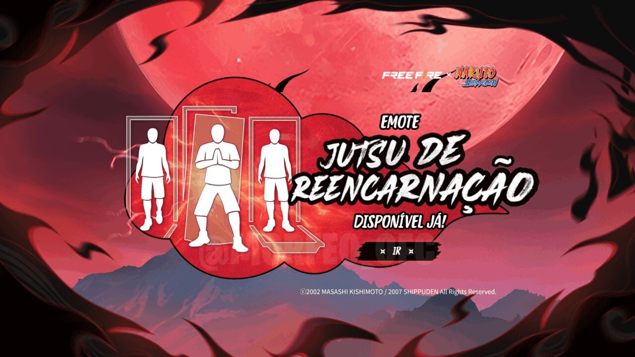 A imagem destaca a nova seção 'Escolha Royale' no Free Fire, onde jogadores podem tentar a sorte para obter itens exclusivo