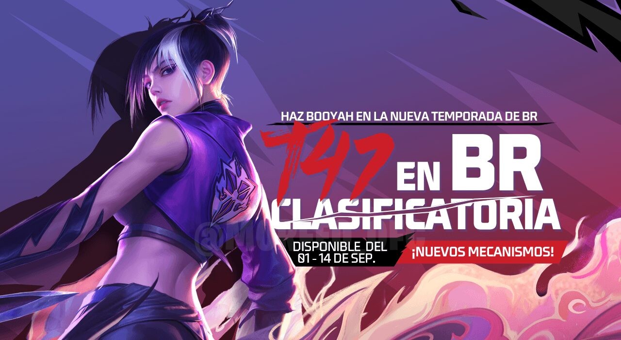 Imagem promocional do evento 'Inicia Sesión' de Free Fire, destacando a skin exclusiva da arma M79, conhecida como 'Conejo F