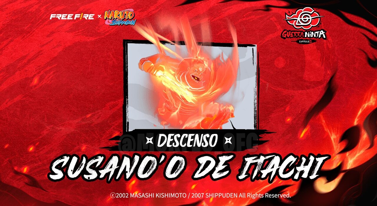 Imagem promocional da nova Roleta Mágica em Free Fire, destacando itens exclusivos. No centro, vemos a skin de arma Machete