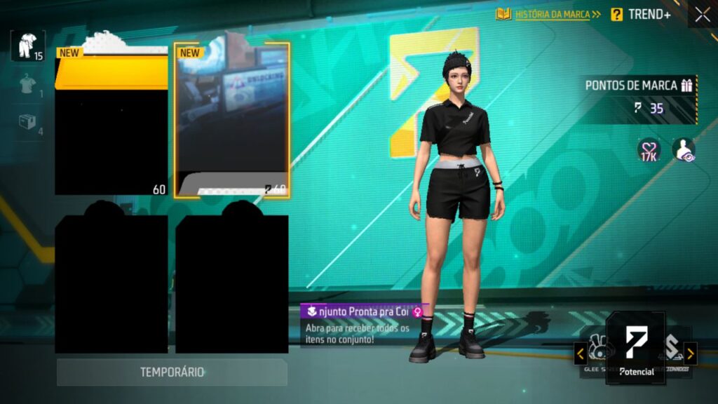 imagem mostra o conjunto pronto pra correr! faz parte da marca POTENCIAL no free fire.