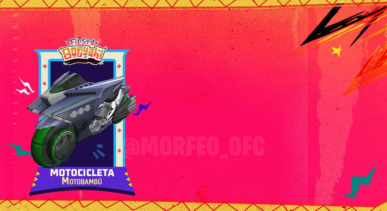 Imagem promocional do novo evento competitivo Paseo em Free Fire. No centro, destaca-se um personagem segurando um token azul