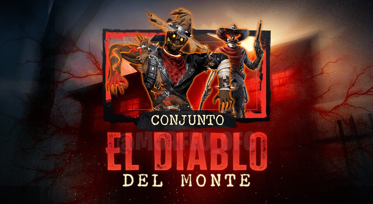 Imagem promocional do novo evento de anel no Free Fire, destacando os bundles Grim Hayman e Mr. Death. A imagem mostra dois p