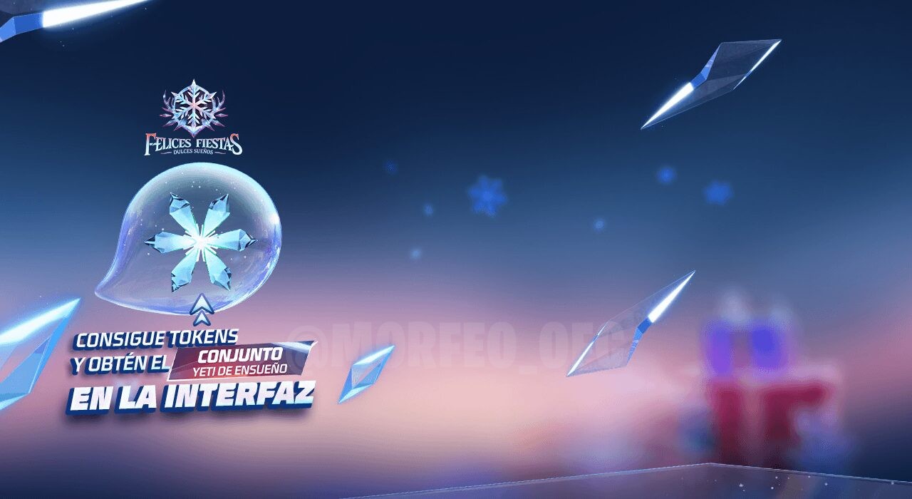 Esta imagem promove o evento 'Consiga seu Traje Yeti' no Free Fire. No centro, destaca-se o personagem Yeti com um visual imp