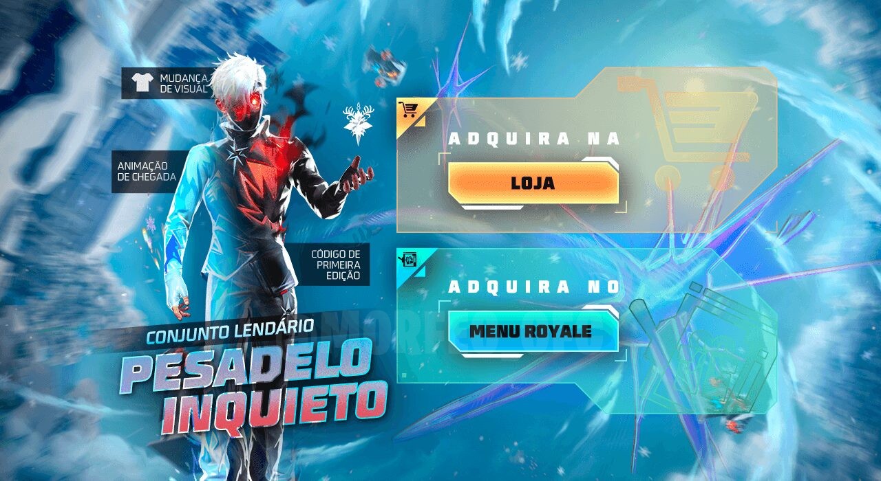 Imagem destacando a nova Torre de Tokens no Free Fire. No centro, a torre brilha com cores vibrantes, indicando a disponibili