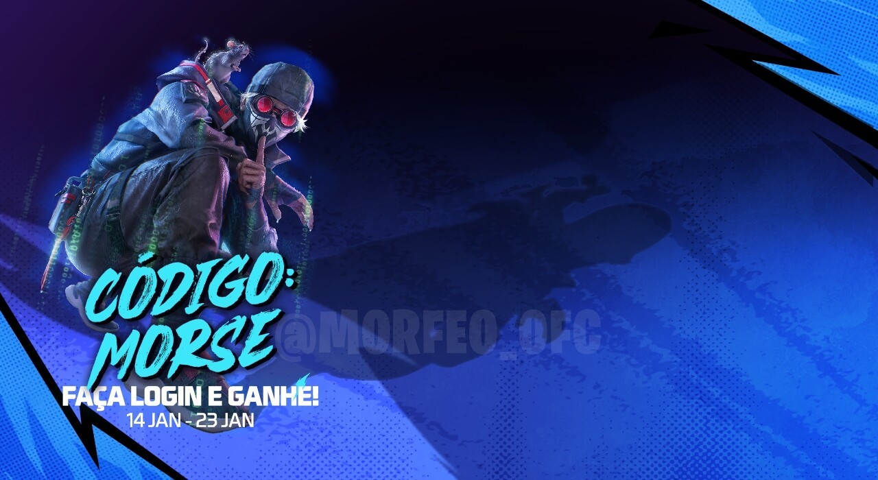 Imagem promocional do novo evento de Free Fire que envolve decifrar códigos Morse para ganhar a skin exclusiva da arma M24,