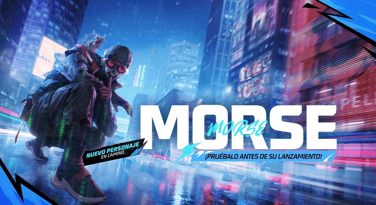 Imagem promocional do evento 'Ataque Sigiloso' em Free Fire. No centro, um personagem em posição destealth, vestido com um