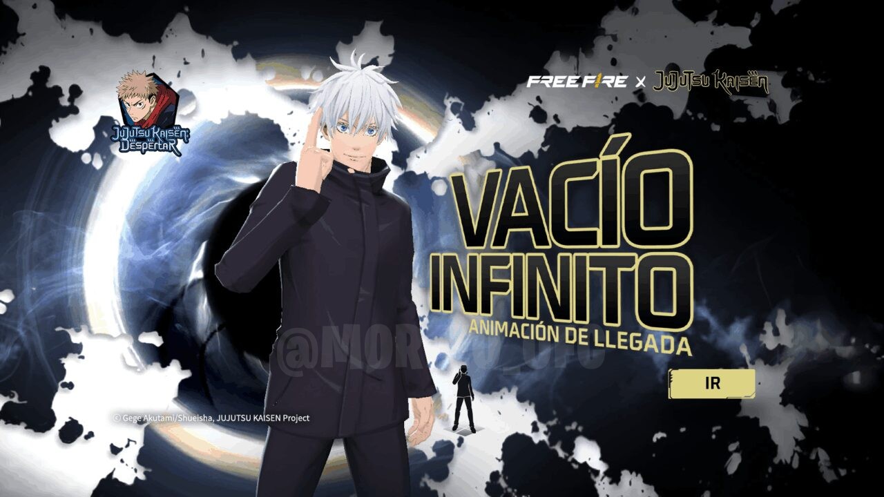 Imagem promocional da nova roleta mágica em Free Fire, destacando a obtenção do Vazio Infinito e da skin de arma Machete E