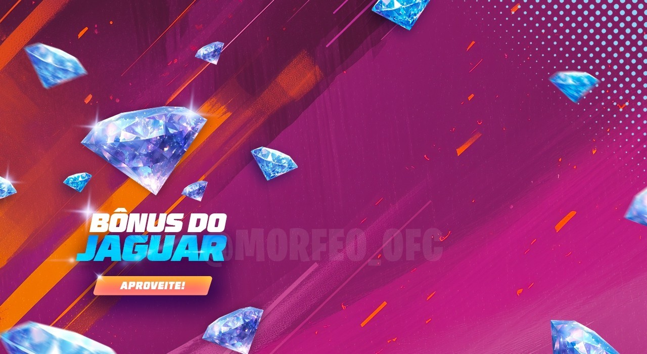 Imagem promocional do novo evento de recarga de diamantes no Free Fire. No centro, destaca-se o personagem Dimas, um dos favo
