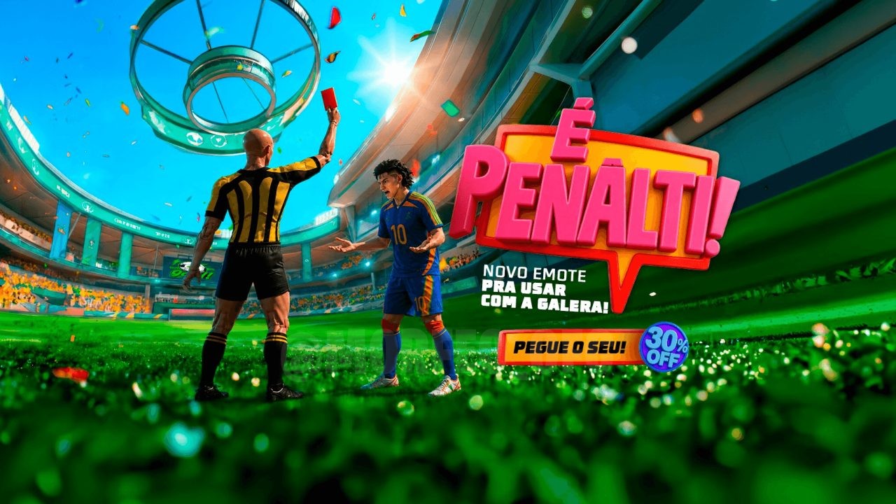 A imagem promove o novo evento Bazar do Drop no Free Fire, exibindo recompensas como carro esportivo, bola de futebol e cena