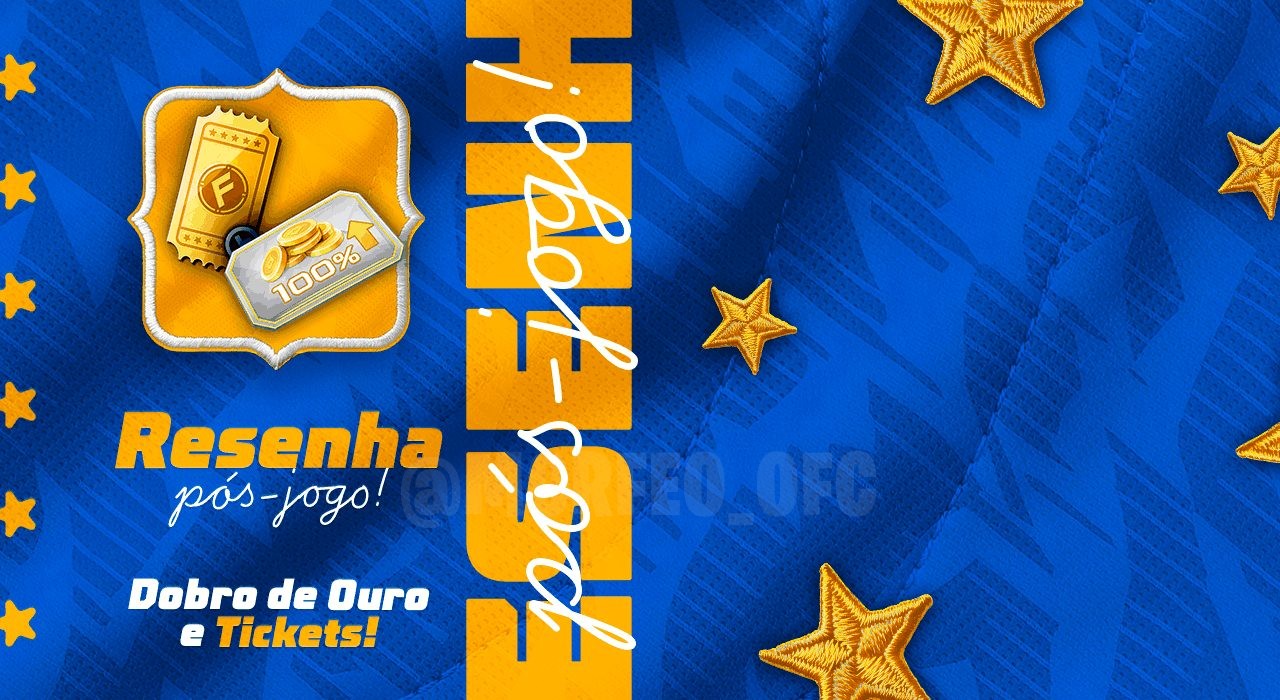 A imagem mostra o banner promocional do evento 'Resenha Pós Jogo' no Free Fire. Destaca personagens em poses dinâmicas, car