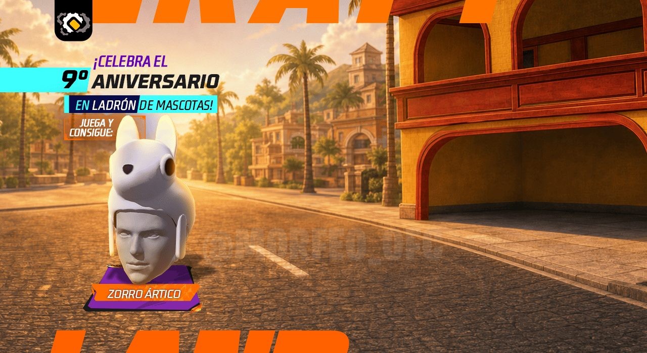 Imagem promocional do evento do 9º aniversário de Free Fire, destacando a skin de arma AC80 Aplastamento Glacial. O visual