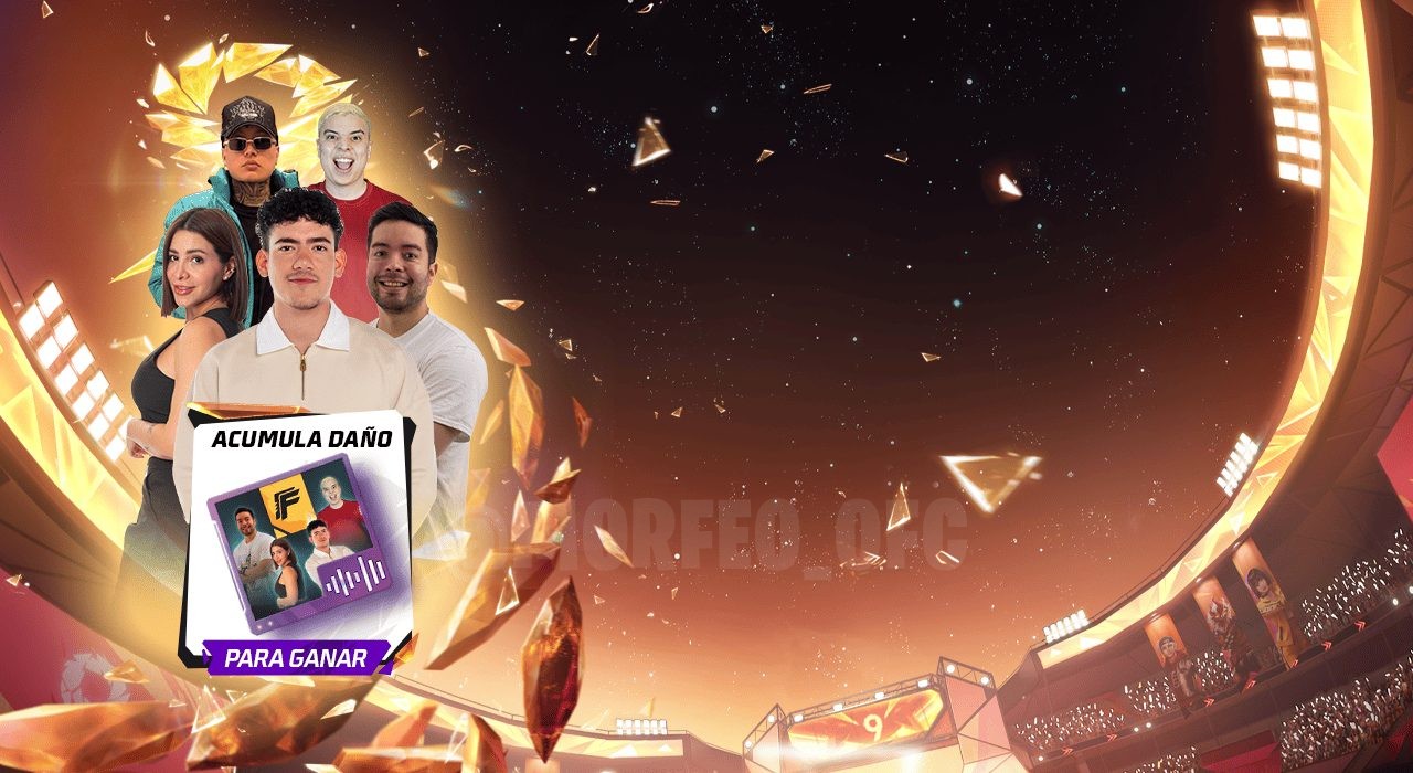 Imagem promocional vibrante do evento Vozes de Verificados no Free Fire. Destaca personagens icônicos com efeitos neon e vis