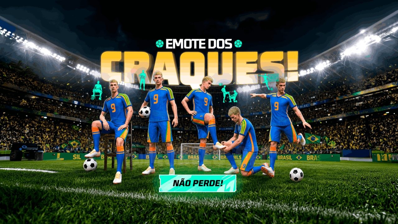 A imagem destaca o novo evento de virada de carta no Free Fire, com visual vibrante em tons de verde e amarelo. No centro, um