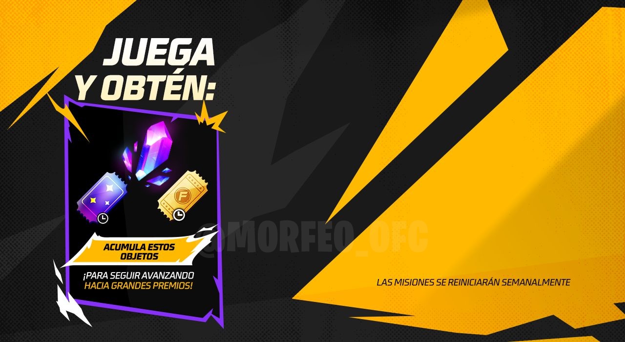 A imagem destaca o novo evento de recompensas persistentes do Free Fire, focado em como obter fragmentos do Cubo Mágico. Mos
