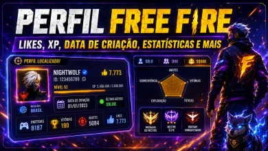 Imagem destacada do artigo Perfil Free Fire mostrando consulta de likes, XP, data de criação da conta e estatísticas do jogador.